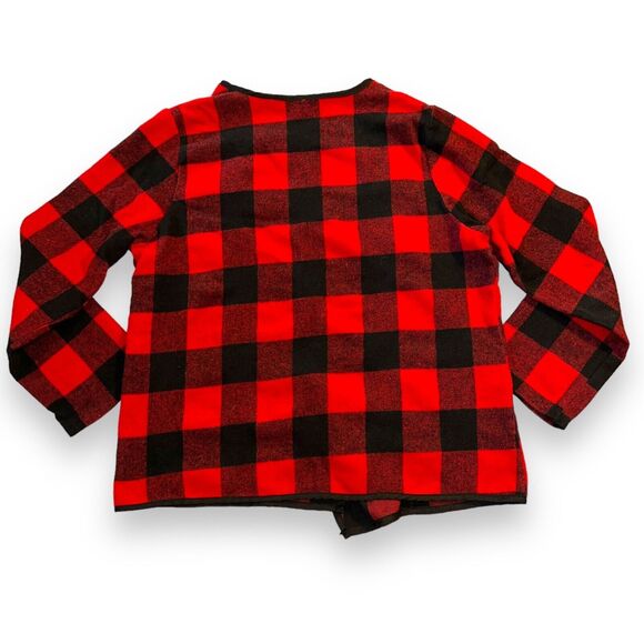 Womens Lightweight Jacket Buffalo Plaid Open Drape Front Long Sleeves Red Black - Picture 4 of 6